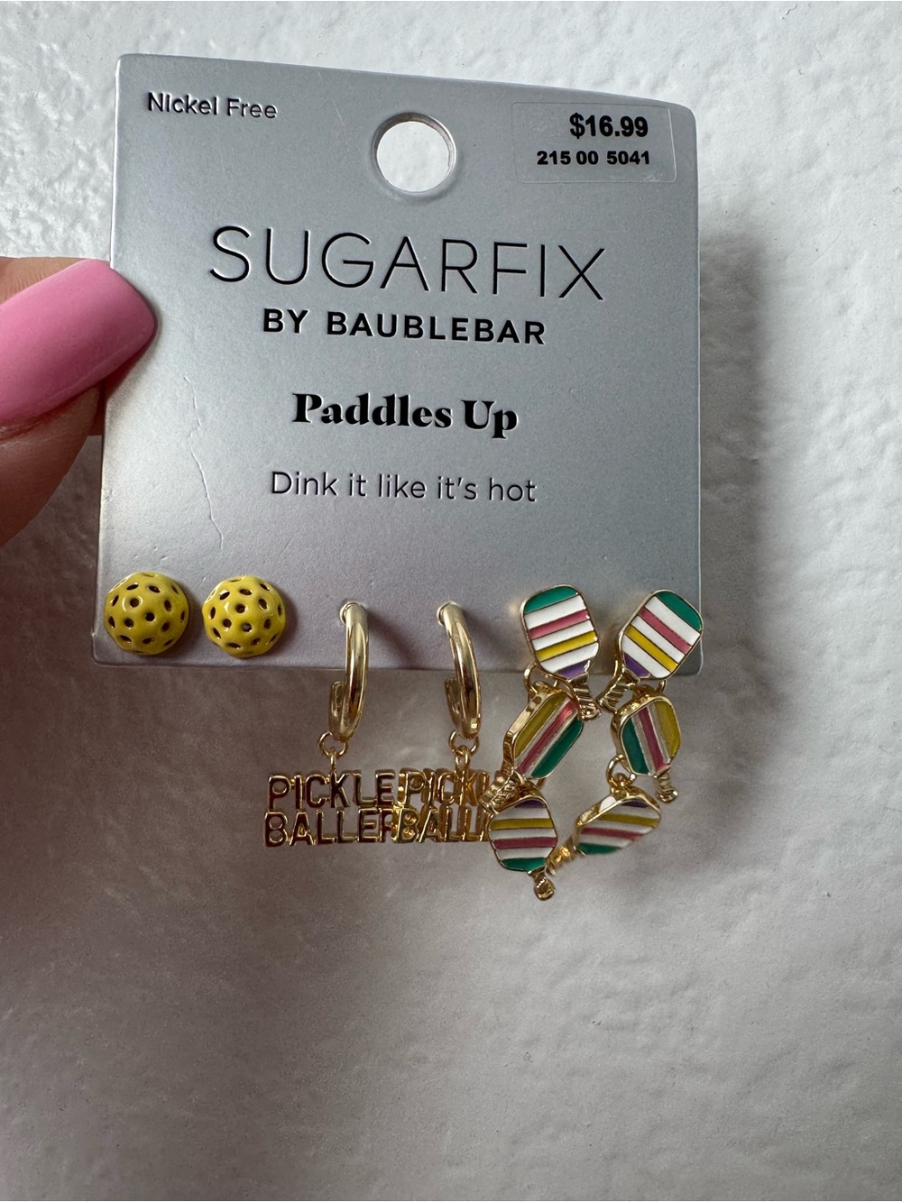 Pickle Baller Earring set Bauble Bar Sugar Fix Paddles Up Nickle Free Ball